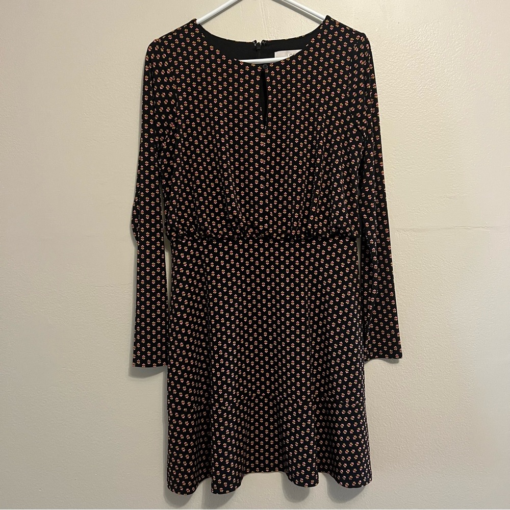 LOFT Black Dress with Pink Floral Design